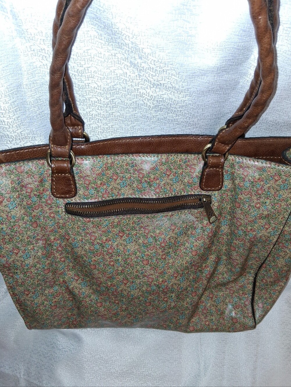 Vintage Patricia NashFloral Print Tote Bag with Brown Trim